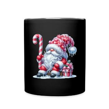 Gemütlicher Weihnachtsmann Mit Zuckerstange Und - Tasse einfarbig - Schwarz - Vorne