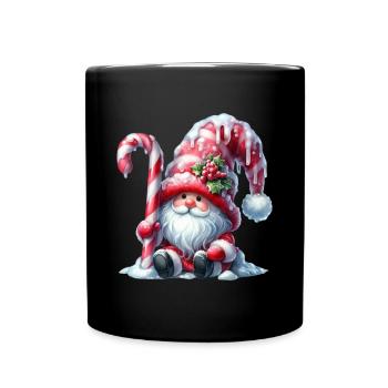 Weihnachtlicher Wichtel Mit Zuckerstange Und - Tasse einfarbig - Schwarz - Vorne