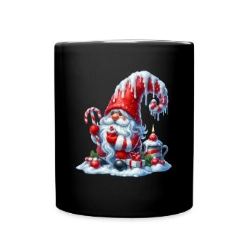 Nain de Noël avec canne à sucre et bougie - Mug uni - noir - Devant