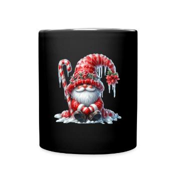 Cozy Christmas Gnome with Candy Cane - Full Colour Mug - black - Front