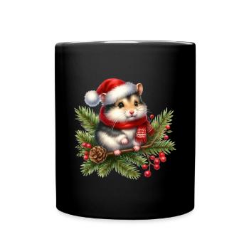 Mignon hamster de Noël avec chapeau - Mug uni - noir - Devant