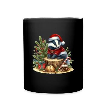 Weihnachtlicher Dachs Mit Geschenken - Tasse einfarbig - Schwarz - Vorne