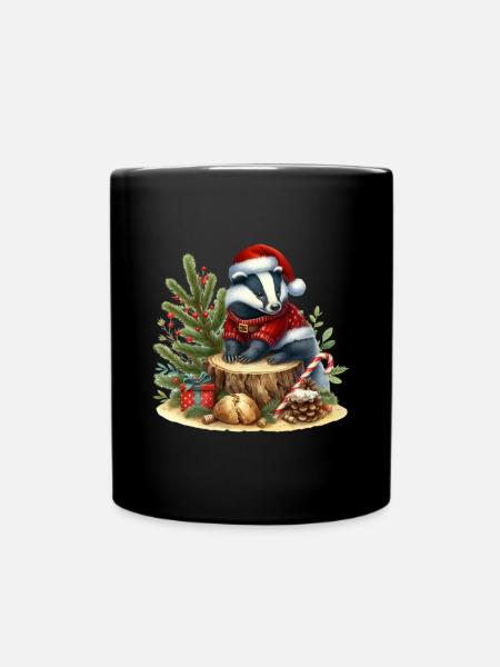 Weihnachtlicher Dachs Mit Geschenken - Tasse einfarbig - Schwarz