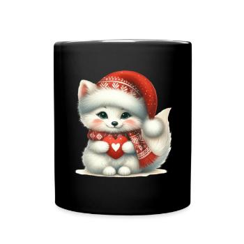 Niedlicher Weihnachtsfuchs Mit Herz - Tasse einfarbig - Schwarz - Vorne