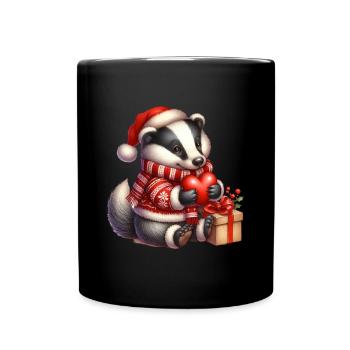 Weihnachtlicher Dachs Mit Herz Und Geschenken - Tasse einfarbig - Schwarz - Vorne
