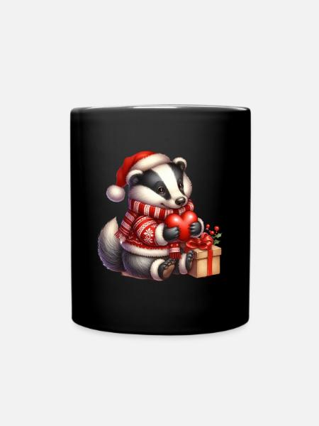 Weihnachtlicher Dachs Mit Herz Und Geschenken - Tasse einfarbig - Schwarz