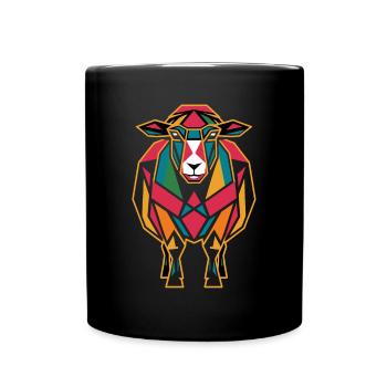 Geometrische Bauernhoftier Grafik Bunte Kuh - Tasse einfarbig - Schwarz - Vorne