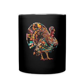 Geometric Farm Animal Graphic Turkey - Full Colour Mug - black - Front
