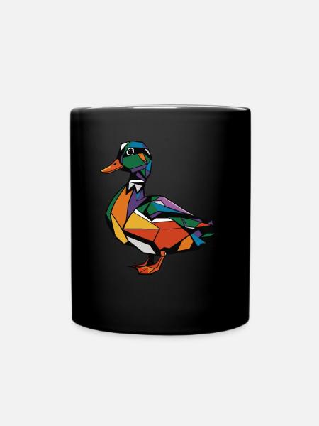 Colorful Geometric Farm Animal Graphic Duck - Full Colour Mug - black