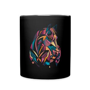 Geometric Farm Animals Artwork Colorful Horse - Full Colour Mug - black - Front