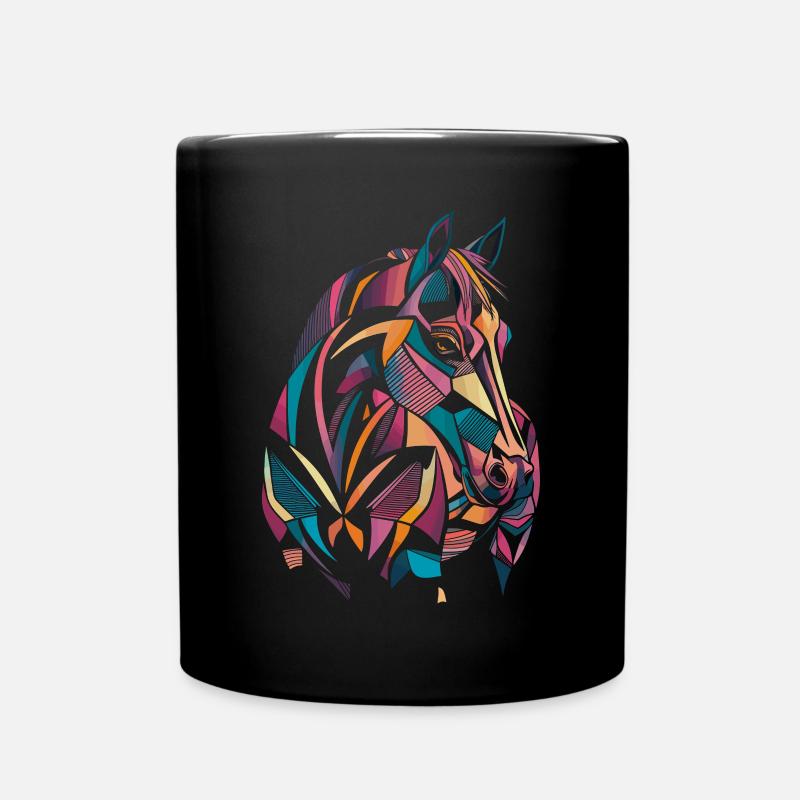 Geometrische Bauernhoftier-Grafik Buntes Pferd - Tasse einfarbig - Schwarz