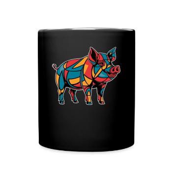 Colorful Geometric Farm Animal Graphic Pig - Full Colour Mug - black - Front