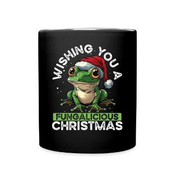 Merry Christmas, frog on mushroom cottagecore - Full Colour Mug - black - Front
