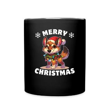 Weihnachtsmütze Weihnachten Lichterkette Dingo - Tasse einfarbig - Schwarz - Vorne