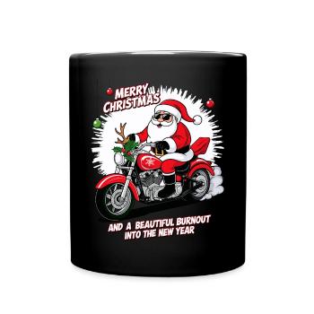 Rocker Weihnachtsmann - Tasse einfarbig - Schwarz - Vorne