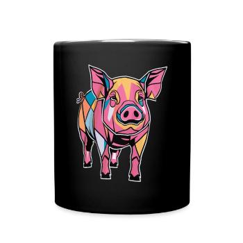 Colorful Geometric Farm Pig Graphic - Full Colour Mug - black - Front