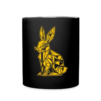 Geometrische Bauernhoftier Grafik Hase Kunst - Tasse einfarbig - Schwarz - Vorne