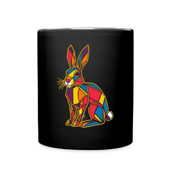 Colorful Geometric Farm Animal Graphic Bunny - Full Colour Mug - black - Front