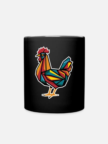 Geometrische Bauernhoftiere Grafik Huhn - Tasse einfarbig - Schwarz