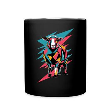 Geometrische Bauernhoftier Grafik - Farbige Schaf - Tasse einfarbig - Schwarz - Vorne