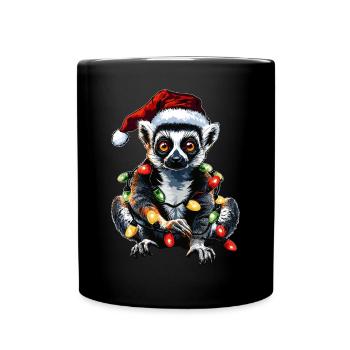 Lémurien Noël Chapeau Noël Anneau Queue Noël - Mug uni - noir - Devant