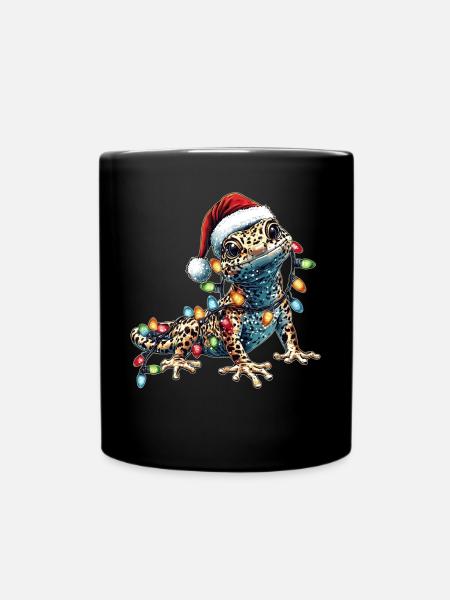 Leopard Gecko Eidechse Weihnachtsmütze Xmas - Tasse einfarbig - Schwarz