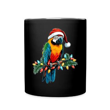 Macaw Parrot Christmas Hat Xmas - Full Colour Mug - black - Front