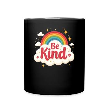 Seien Sie freundlich, Regenbogen, stoppen Sie Mobb - Tasse einfarbig - Schwarz - Vorne