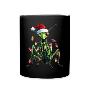Gottesanbeterin Insekt Weihnachtsmütze Xmas - Tasse einfarbig - Schwarz - Vorne