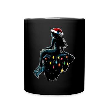 Meerjungfrau Weihnachtsmütze Xmas - Tasse einfarbig - Schwarz - Vorne