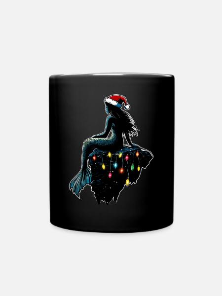 Meerjungfrau Weihnachtsmütze Xmas - Tasse einfarbig - Schwarz