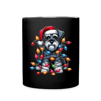 Zwergschnauzer Hund Weihnachtsmütze Xmas - Tasse einfarbig - Schwarz - Vorne