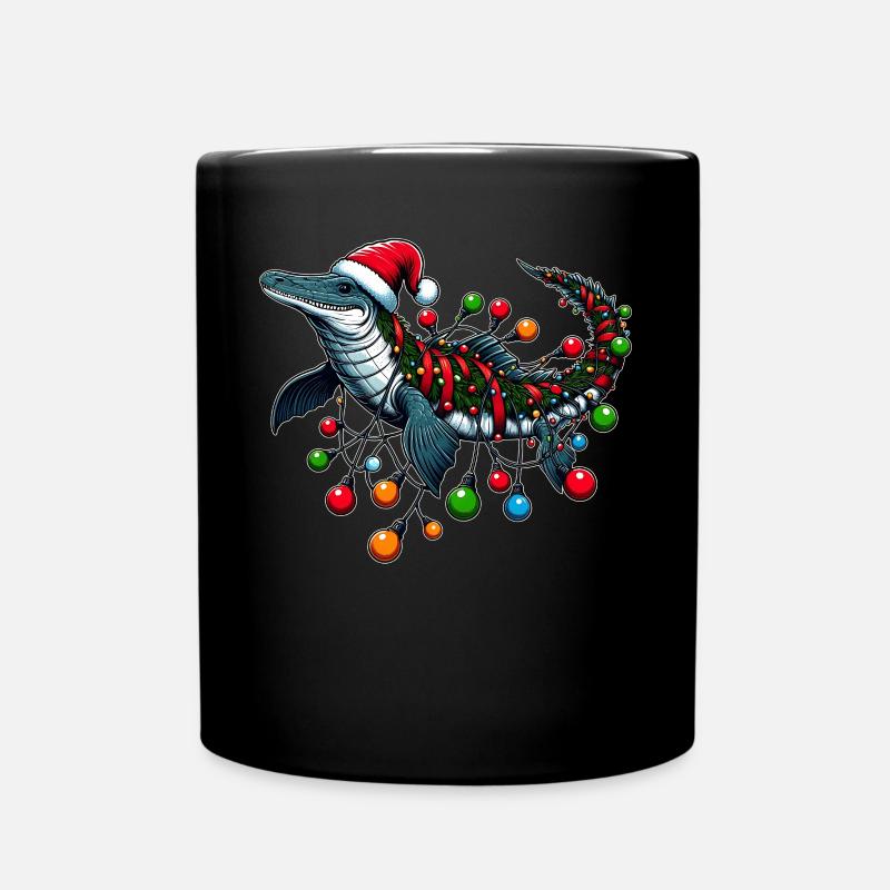 Mosasaurus Dinosaurier Weihnachtsmütze Xmas - Tasse einfarbig - Schwarz