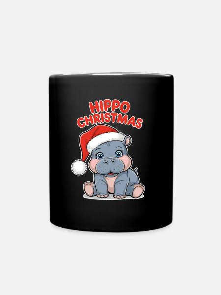 Fröhliche Weihnachten Hippo Spaß - Tasse einfarbig - Schwarz