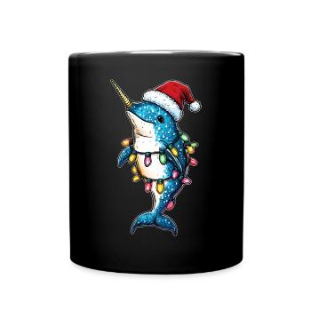 Niedlicher Narwal Weihnachtsmütze Xmas - Tasse einfarbig - Schwarz - Vorne
