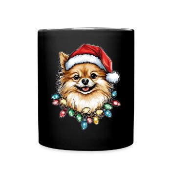 Pomeranian Hund Weihnachten Hut Xmas - Tasse einfarbig - Schwarz - Vorne