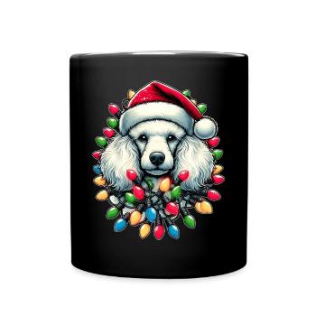 Pudel Hund Weihnachtsmütze Xmas - Tasse einfarbig - Schwarz - Vorne