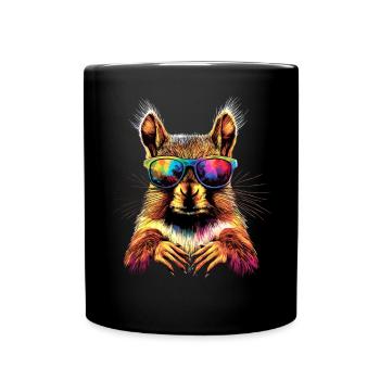 Eichhörnchen Kopfhörer Bunt Popart DJ Eichhörnchen - Tasse einfarbig - Schwarz - Vorne