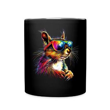 Eichhörnchen Kopfhörer Bunt Popart DJ Eichhörnchen - Tasse einfarbig - Schwarz - Vorne