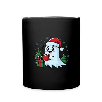 Weihnachtlicher Geist Mit Kakao Und Weihnachtsbaum - Tasse einfarbig - Schwarz - Vorne