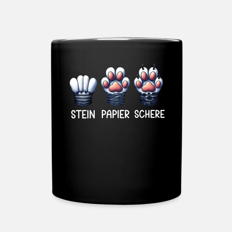 Katze Stein Papier Schere Pfote Spiel Lustige - Tasse einfarbig - Schwarz
