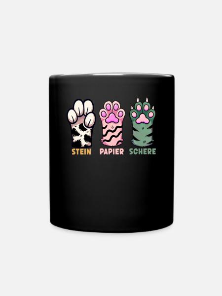 Katze Stein Papier Schere Pfote Spiel Lustige - Tasse einfarbig - Schwarz