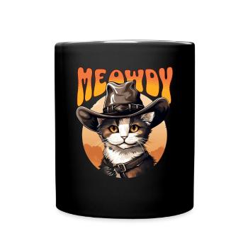 Meowdy Cowboy Cat Lustige Grüß dich Meowdy Cowboy - Tasse einfarbig - Schwarz - Vorne