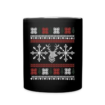 Retro Weihnachtsmuster - Tasse einfarbig - Schwarz - Vorne