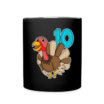 10th Birthday Motif Turkey - Ten - 10 Years - Full Colour Mug - black - Front