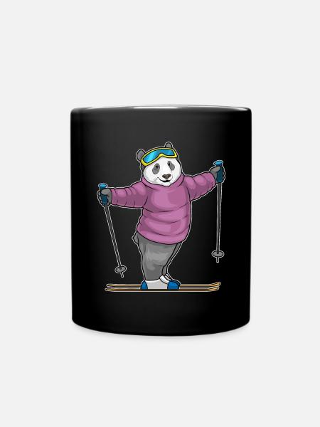 Panda Skifahrer Ski Wintersport - Tasse einfarbig - Schwarz