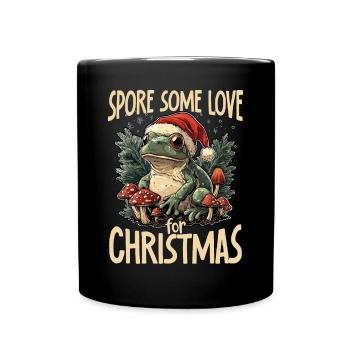 Merry Christmas, frog on mushroom cottagecore - Full Colour Mug - black - Front