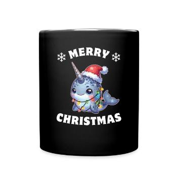 Christmas Hat Christmas Fairy Lights Narwhal - Full Colour Mug - black - Front