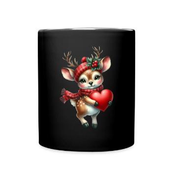 Niedliches Rentier Mit Herz Für Weihnachtszeit - Tasse einfarbig - Schwarz - Vorne