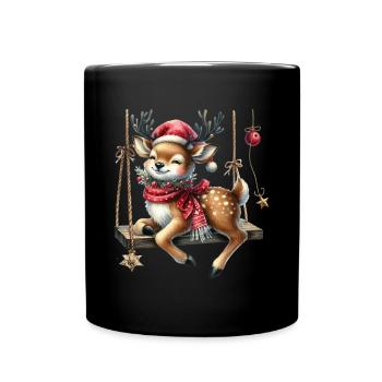 Renne joyeux avec un chapeau de Père Noël - Mug uni - noir - Devant